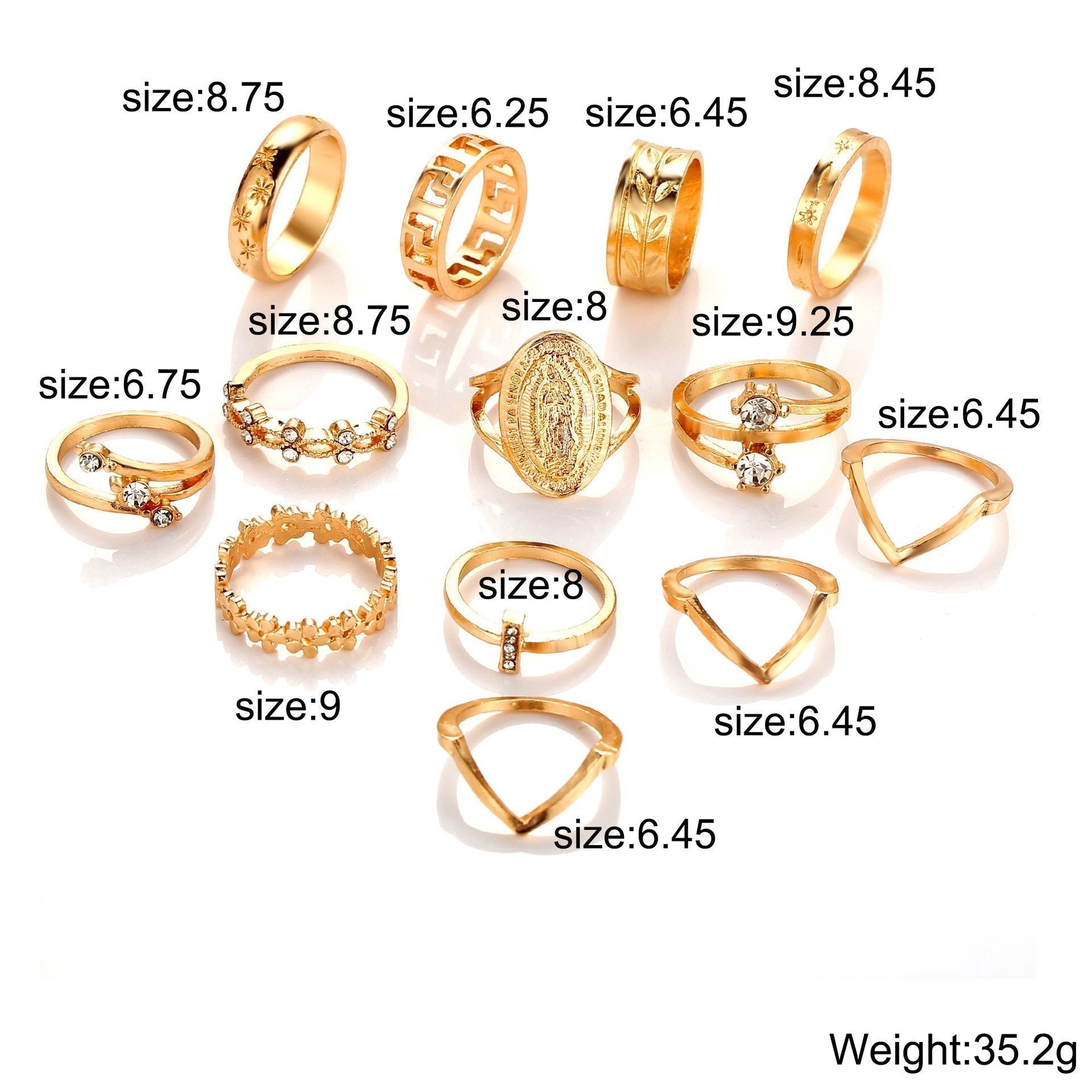 13 Piece Medallion Ring Set Sizes